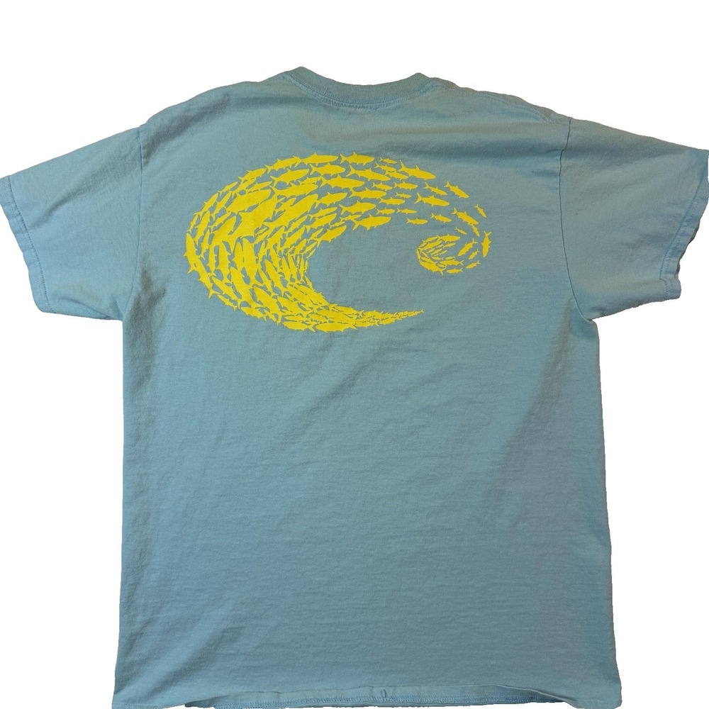 Costa TShirt Mens M Blue Logo Fish Swirl Ocean Outdoors Fishing Gorpcore - Picture 2 of 5